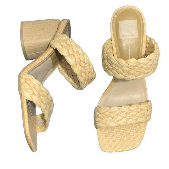Dolce Vita Beige Raffia Natie Slide Sandal Heels 7.5 - Picture 1 of 7